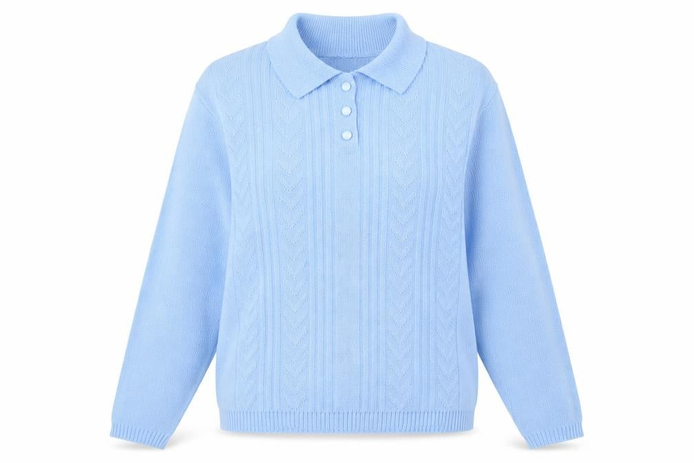 In Stitches Womens Blue Collared  Acrylic Pullover Jumper Size M