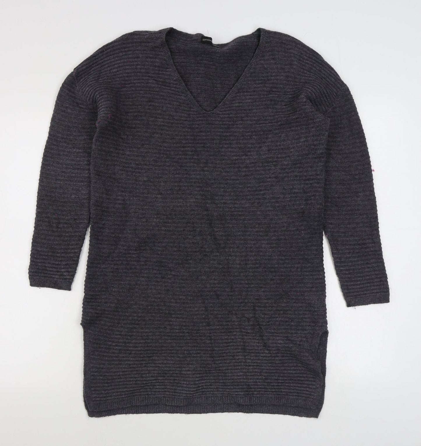 Anonimous Womens Grey V-Neck  Acrylic Pullover Jumper Size M