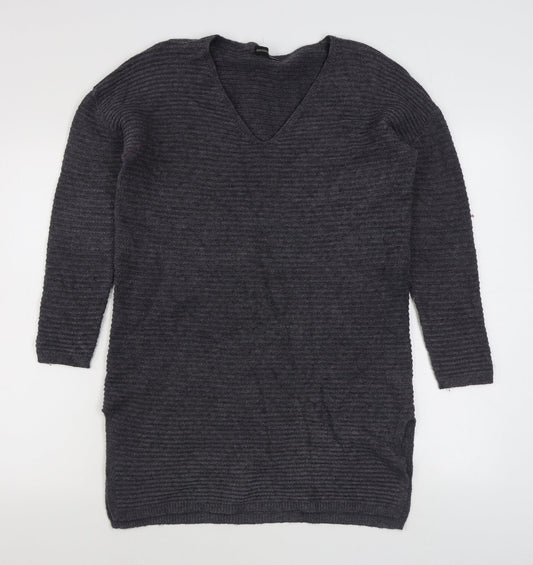 Anonimous Womens Grey V-Neck  Acrylic Pullover Jumper Size M