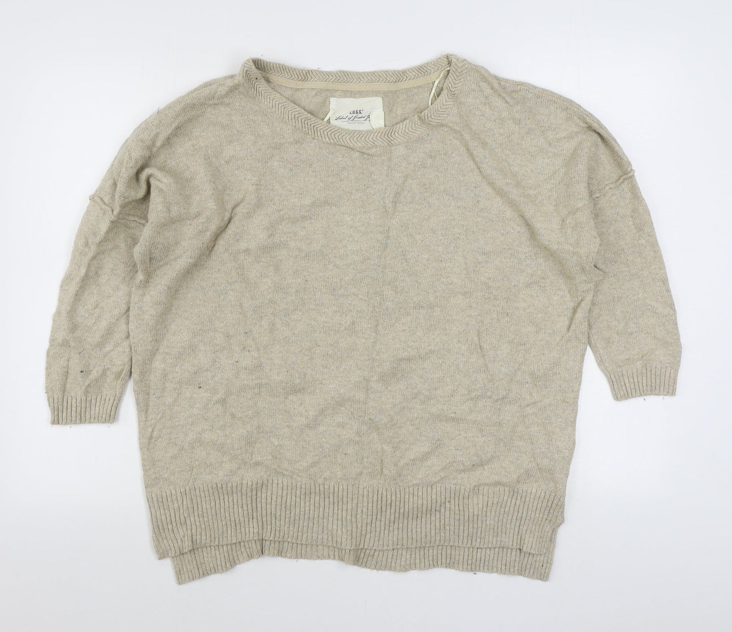 H&M Mens Beige Round Neck  Cotton Pullover Jumper Size L
