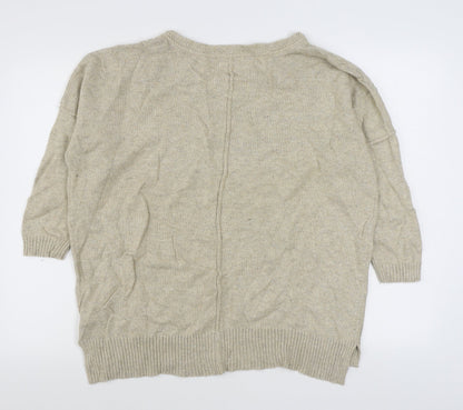 H&M Mens Beige Round Neck  Cotton Pullover Jumper Size L
