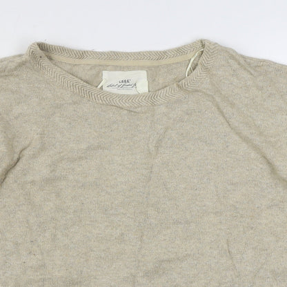 H&M Mens Beige Round Neck  Cotton Pullover Jumper Size L