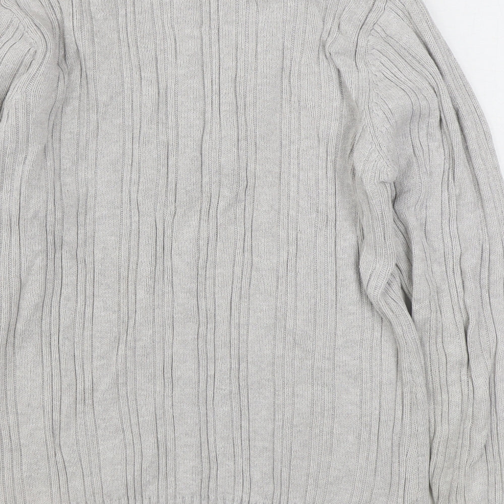 BM Mens Grey V-Neck  Cotton Pullover Jumper Size M