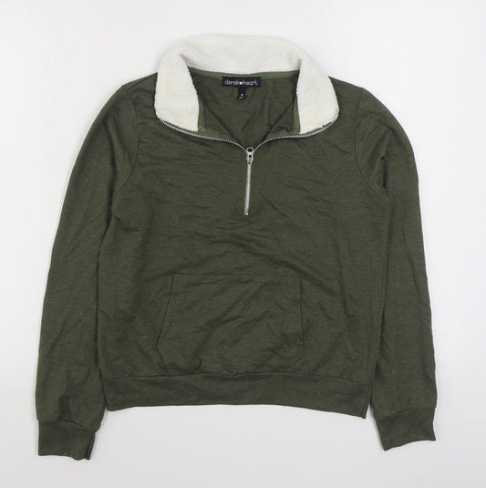 Derek Heart Womens Green  Cotton Pullover Sweatshirt Size M  Zip