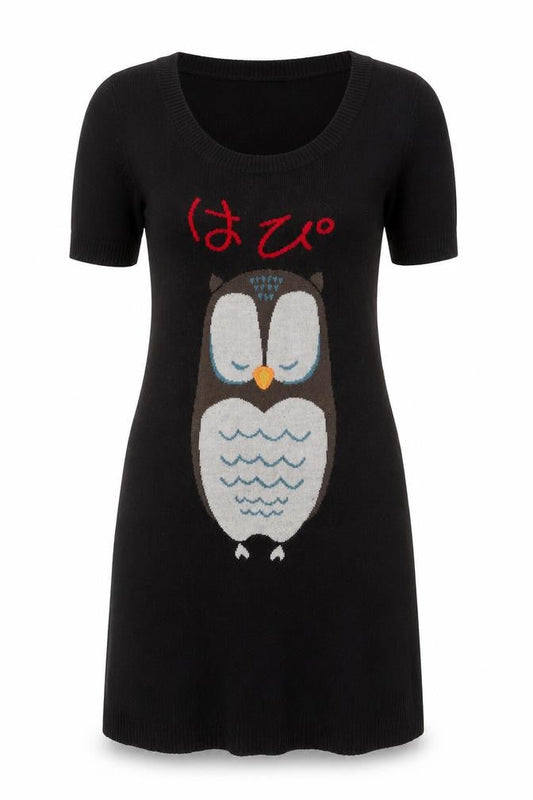 Happie Loves it Womens Black  Acrylic Jumper Dress  Size S  Scoop Neck Pullover