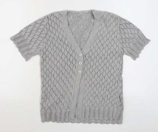 Preworn Womens Grey V-Neck  Acrylic Cardigan Jumper Size S