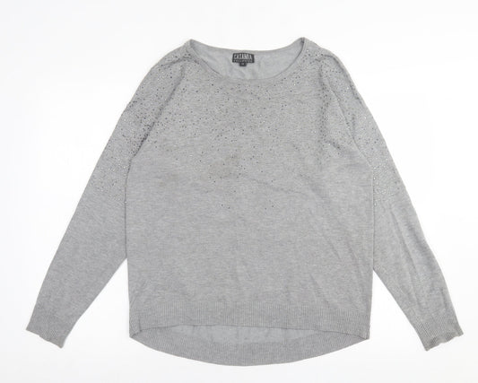 Casamia  Womens Grey Crew Neck  Viscose Pullover Jumper Size M