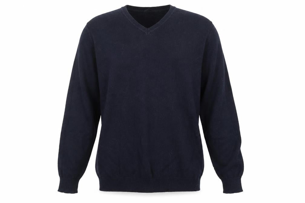 George Mens Blue V-Neck  Cotton Pullover Jumper Size M