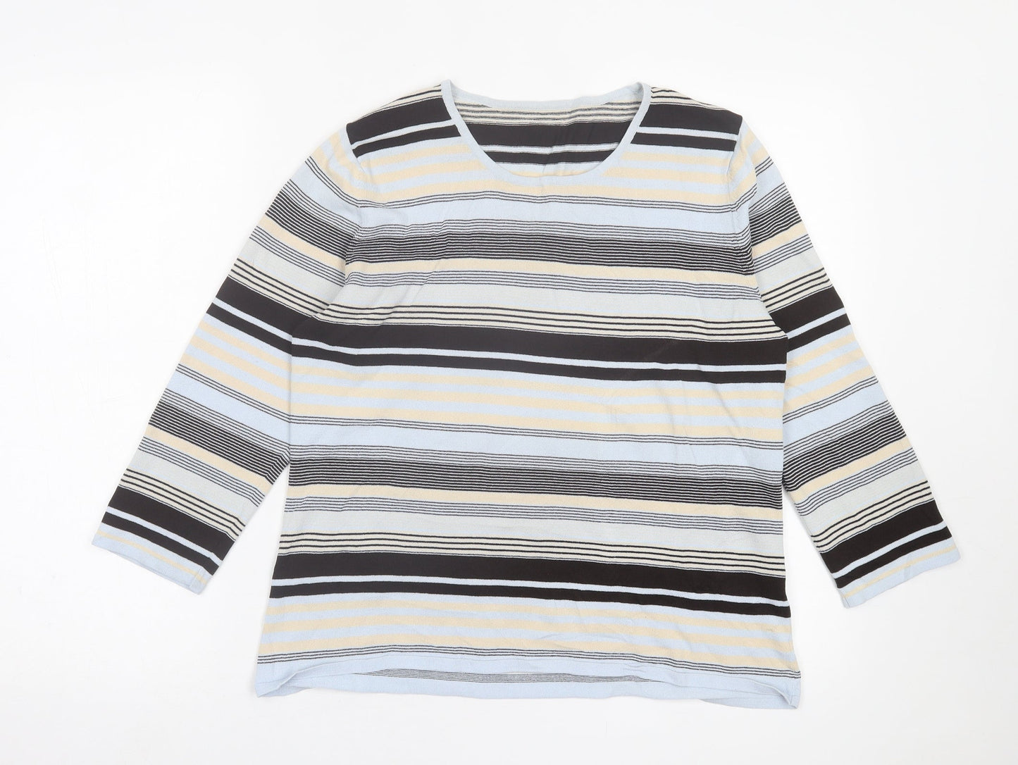Preworn Womens Blue Crew Neck Striped Viscose Pullover Jumper Size L