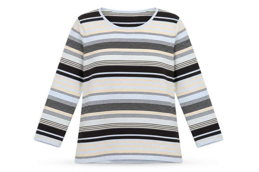 Preworn Womens Blue Crew Neck Striped Viscose Pullover Jumper Size L