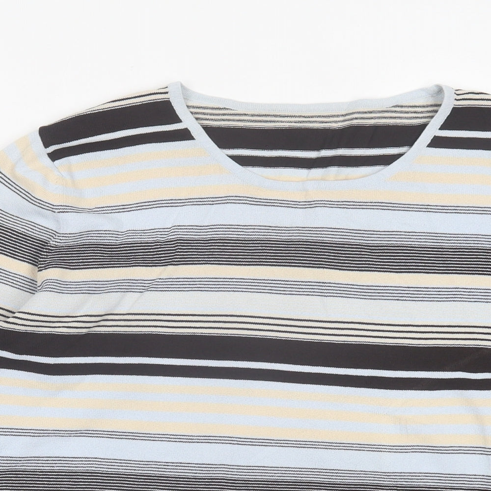 Preworn Womens Blue Crew Neck Striped Viscose Pullover Jumper Size L