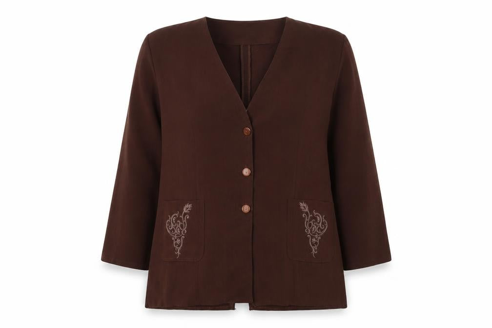aygin Womens Brown V-Neck  Polyester Cardigan Jumper Size M