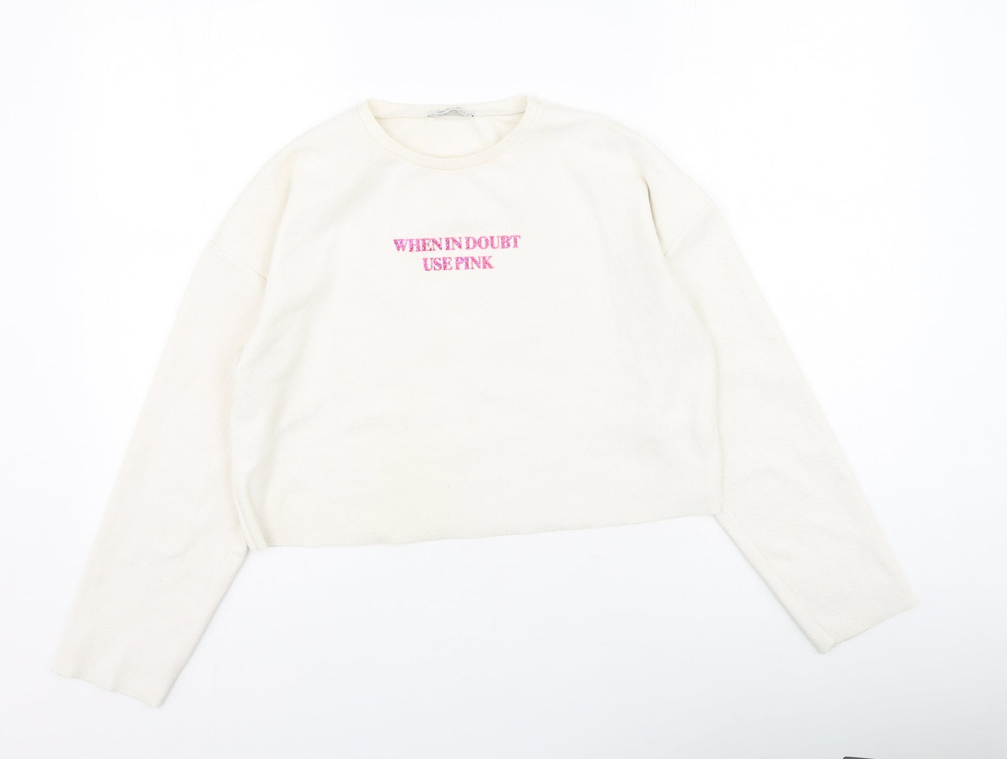 Zara Womens Ivory  Polyester Pullover Sweatshirt Size S