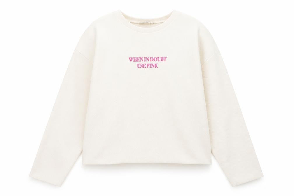 Zara Womens Ivory  Polyester Pullover Sweatshirt Size S