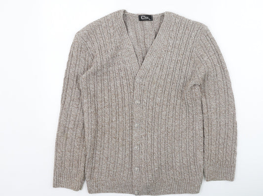 CHIC Womens Beige Round Neck  Acrylic Cardigan Jumper Size M
