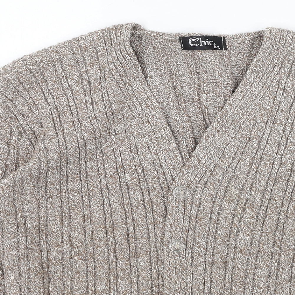 CHIC Womens Beige Round Neck  Acrylic Cardigan Jumper Size M