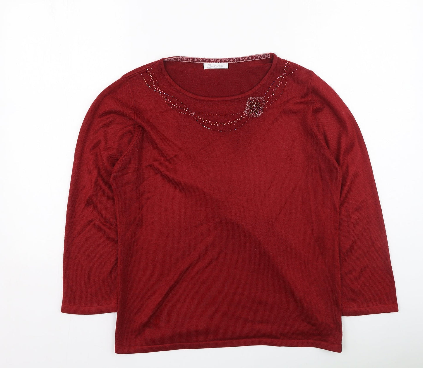 Berkertex Womens Red Round Neck  Acrylic Pullover Jumper Size 14