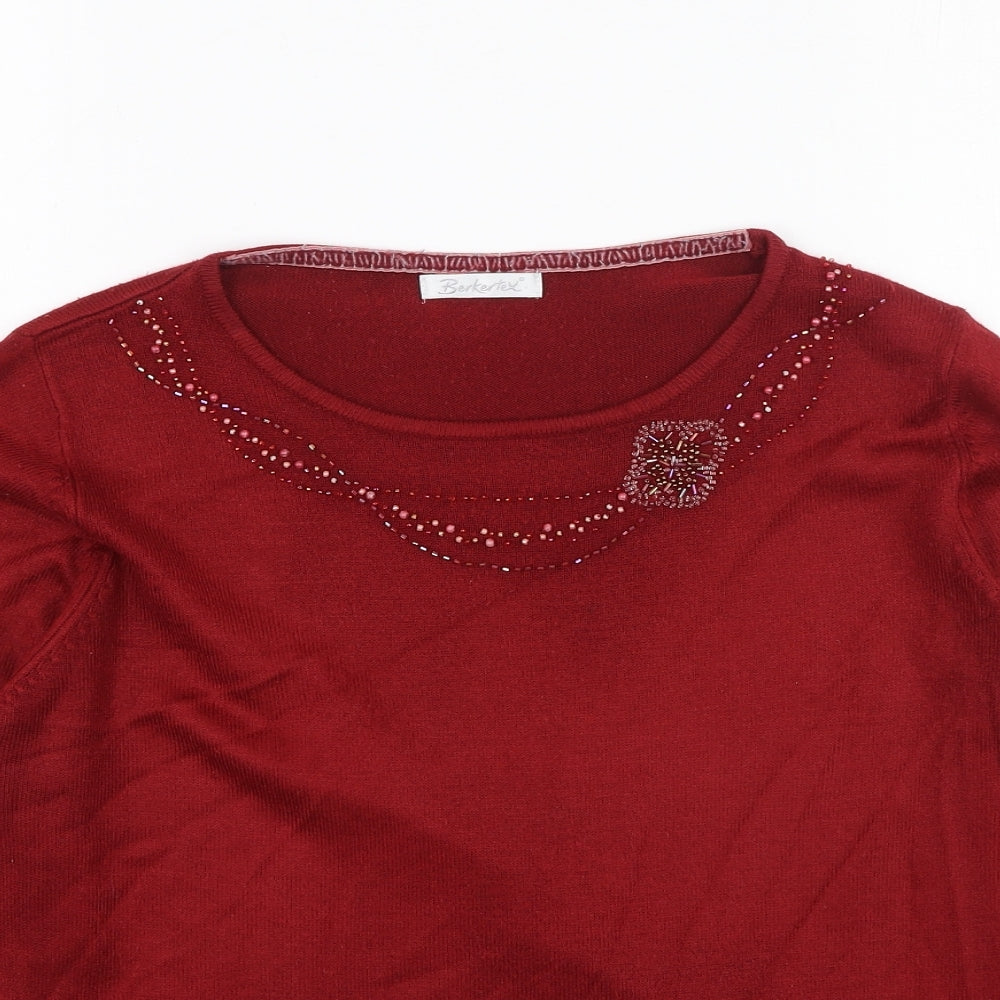 Berkertex Womens Red Round Neck  Acrylic Pullover Jumper Size 14