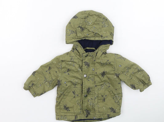 Preworn Boys Green   Basic Coat Coat Size 0-3 Months    - animals