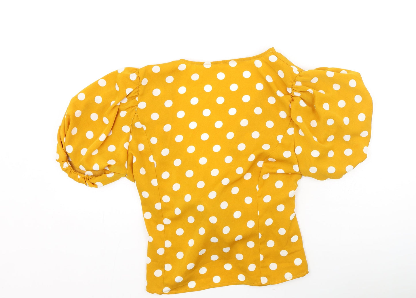 Preworn Womens Yellow Polka Dot Polyester Basic Blouse Size L V-Neck