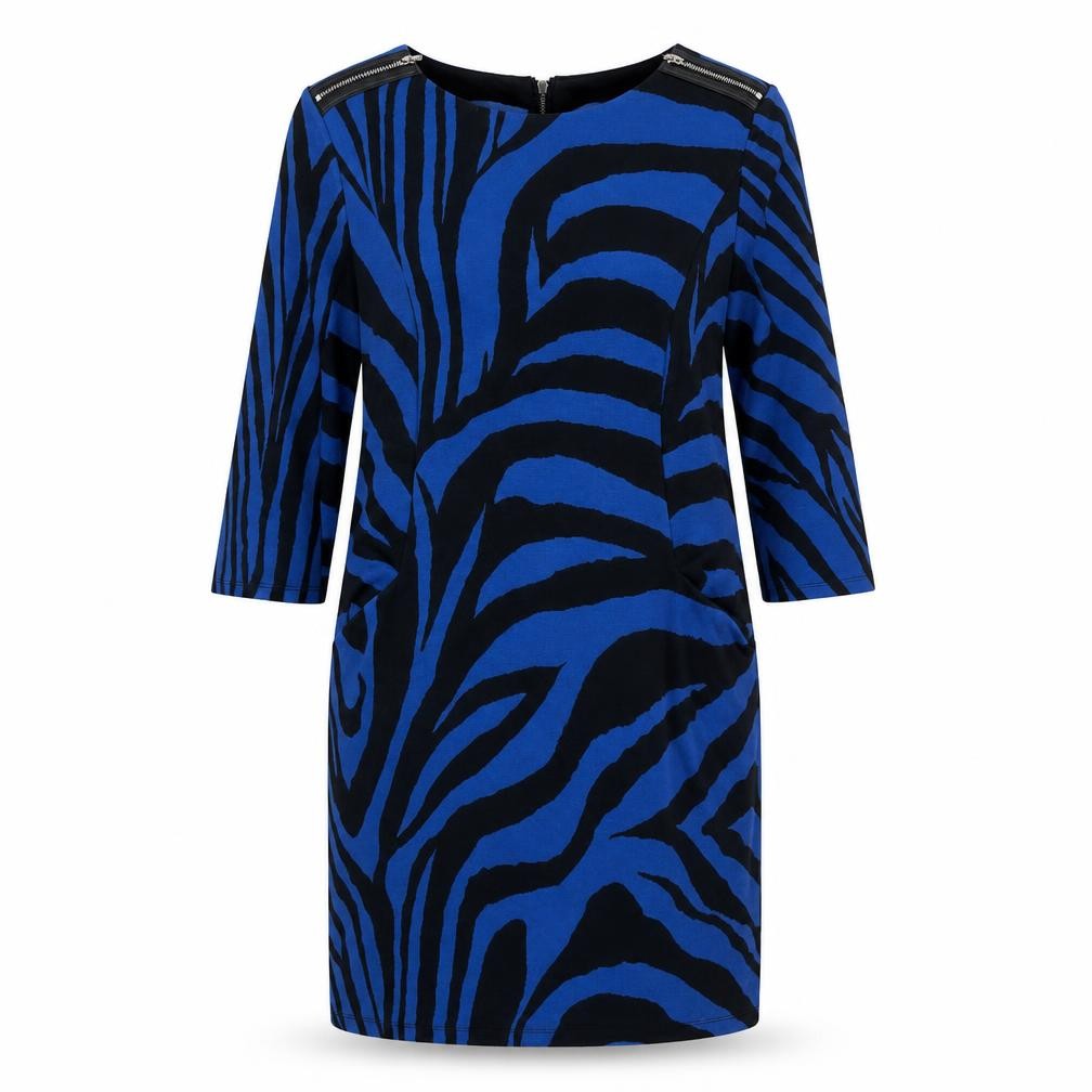 Wallis Womens Blue Geometric Polyester A-Line  Size 12  Round Neck Zip