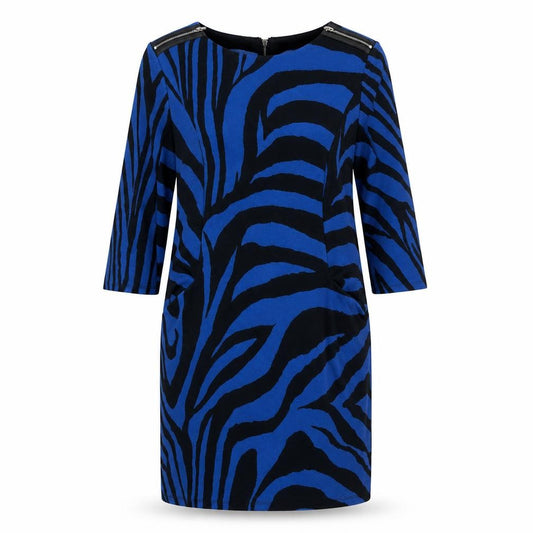 Wallis Womens Blue Geometric Polyester A-Line  Size 12  Round Neck Zip