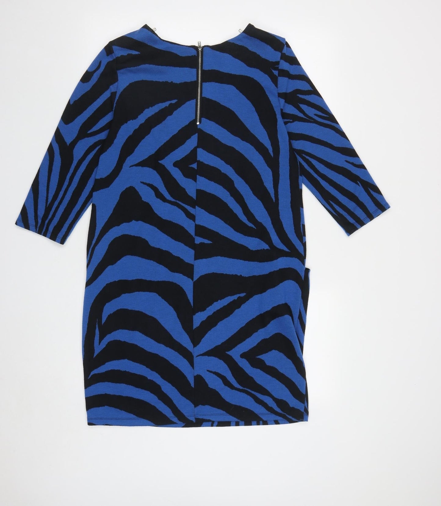 Wallis Womens Blue Geometric Polyester A-Line  Size 12  Round Neck Zip