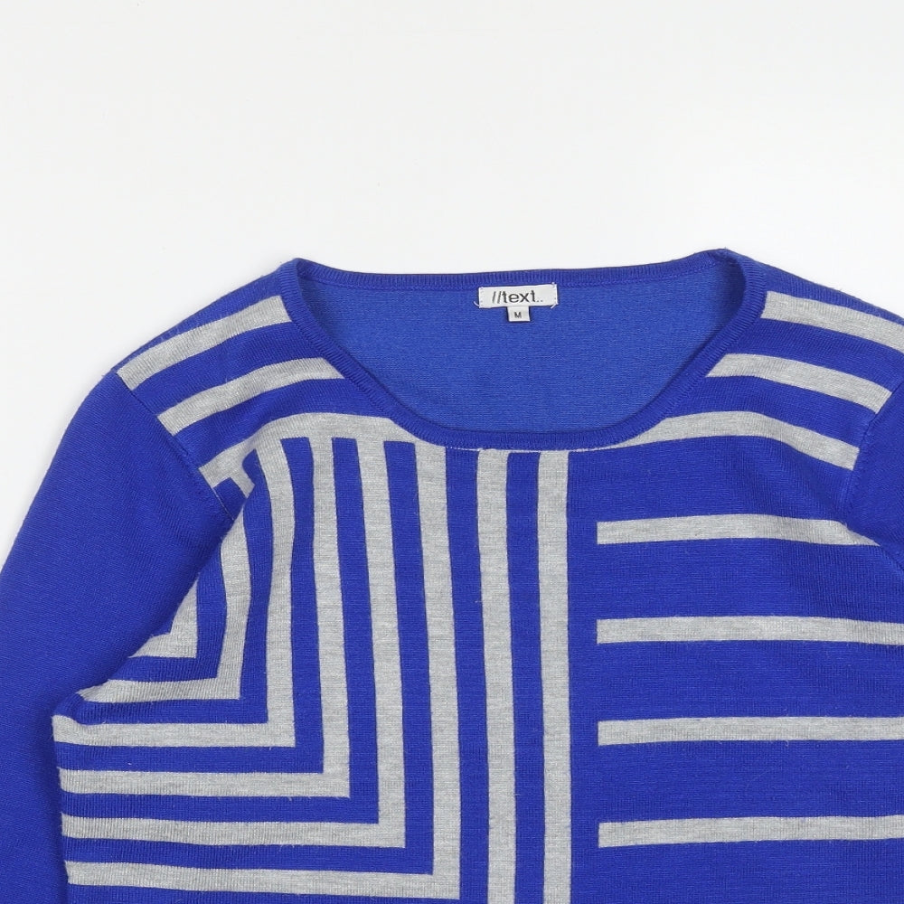 Text Womens Blue Round Neck Geometric Acrylic Pullover Jumper Size M