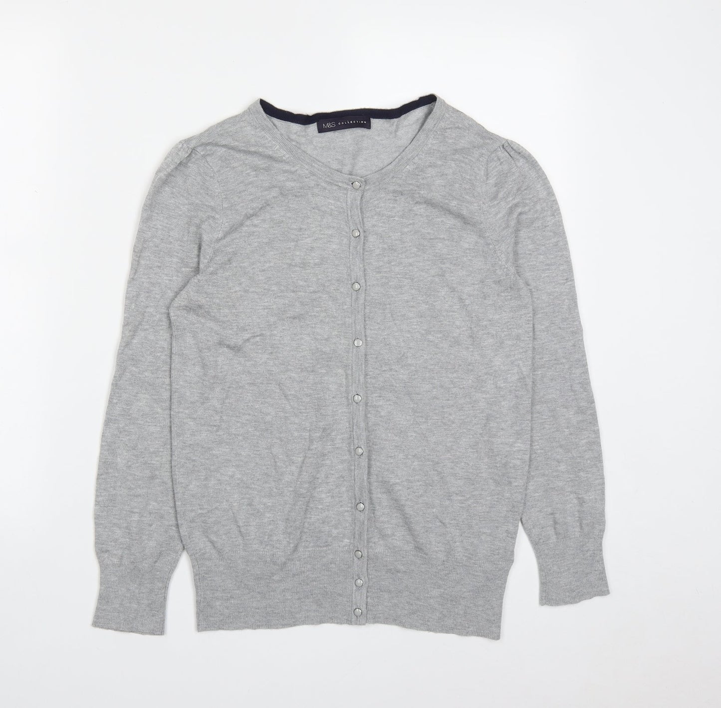 Marks and Spencer Womens Grey Round Neck  Viscose Full Zip Jumper Size 8