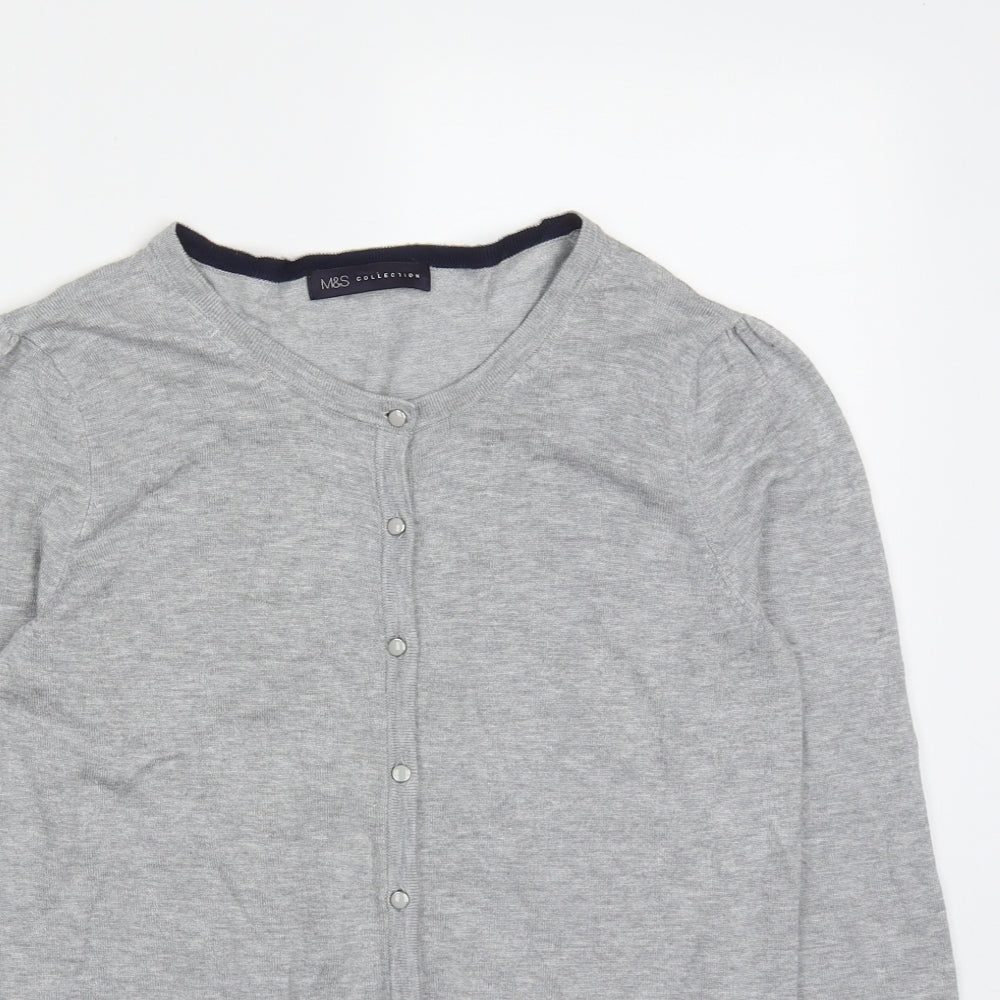Marks and Spencer Womens Grey Round Neck  Viscose Full Zip Jumper Size 8
