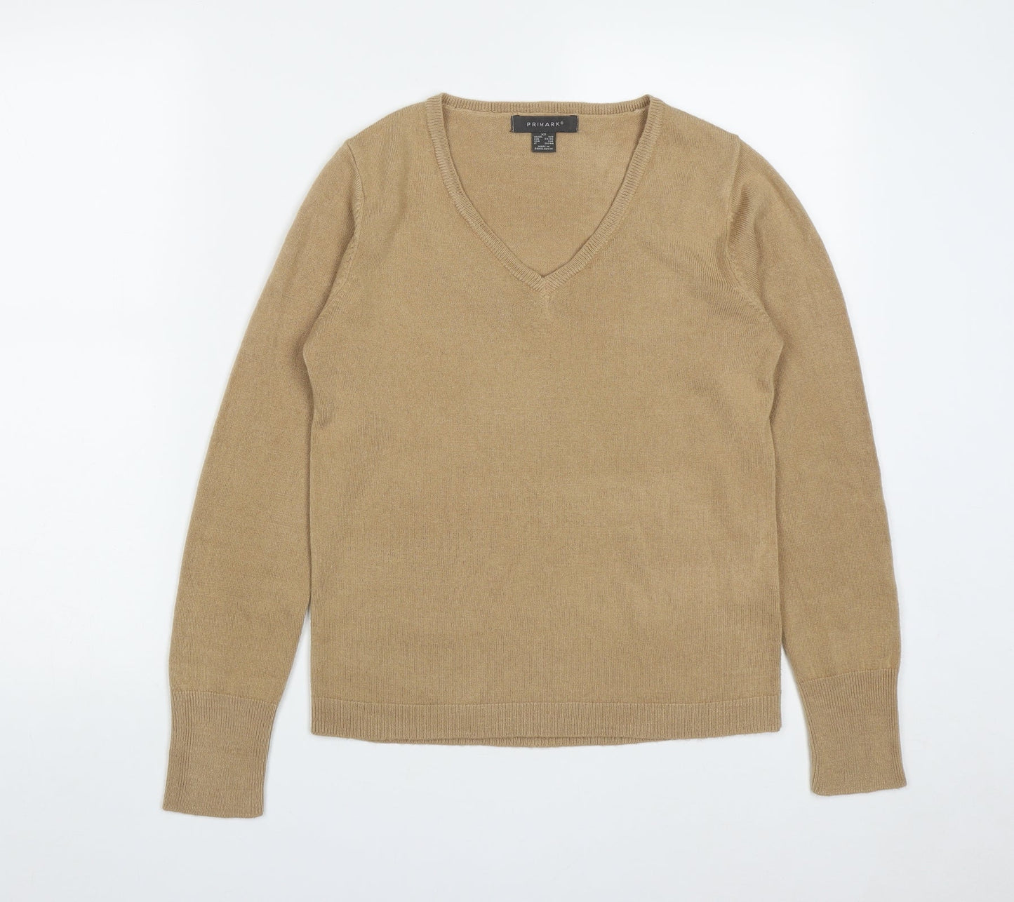 Primark Womens Brown V-Neck  Acrylic Pullover Jumper Size XS