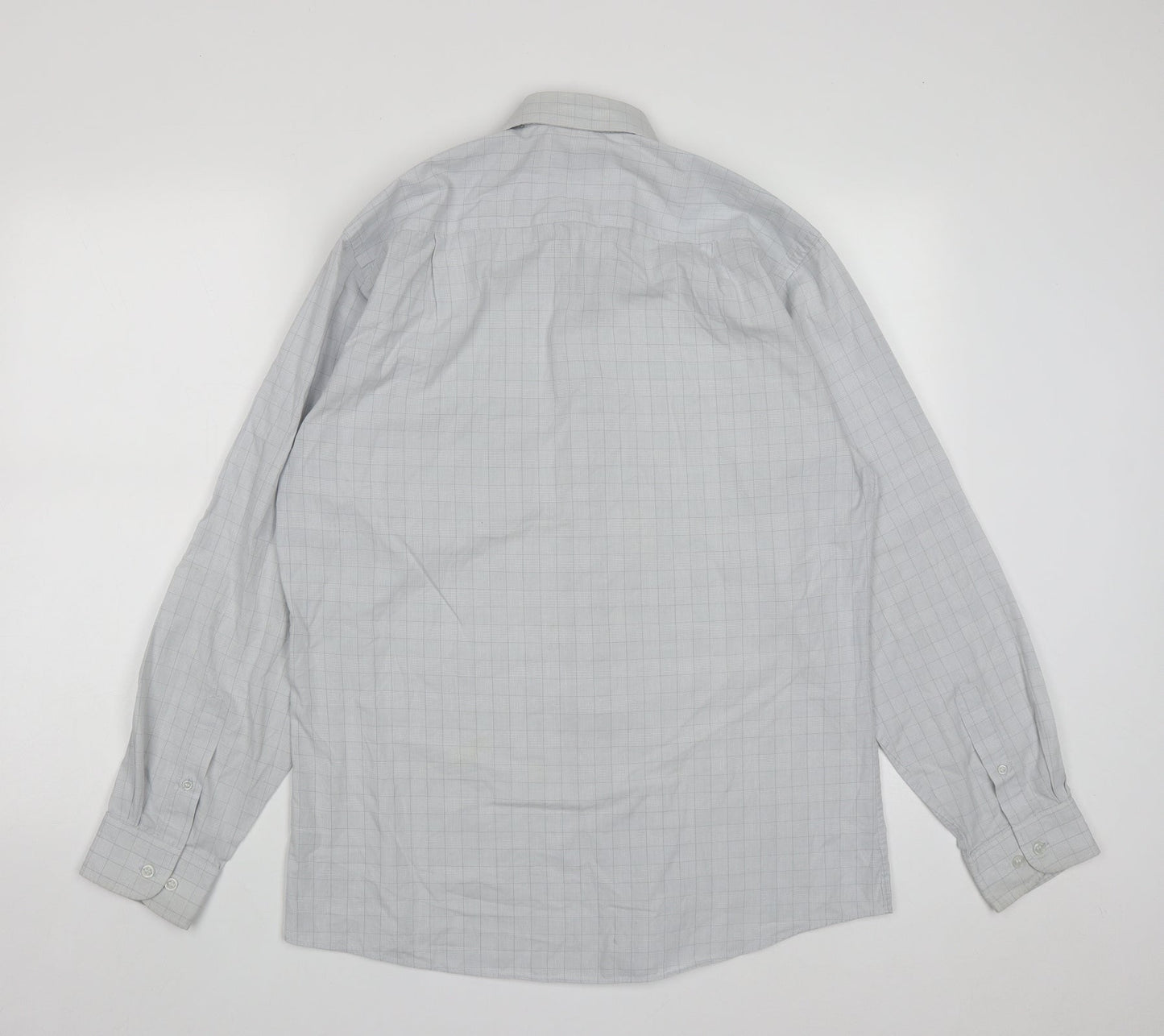Dunnes Mens Grey Plaid Cotton  Button-Up Size 16 Collared Button