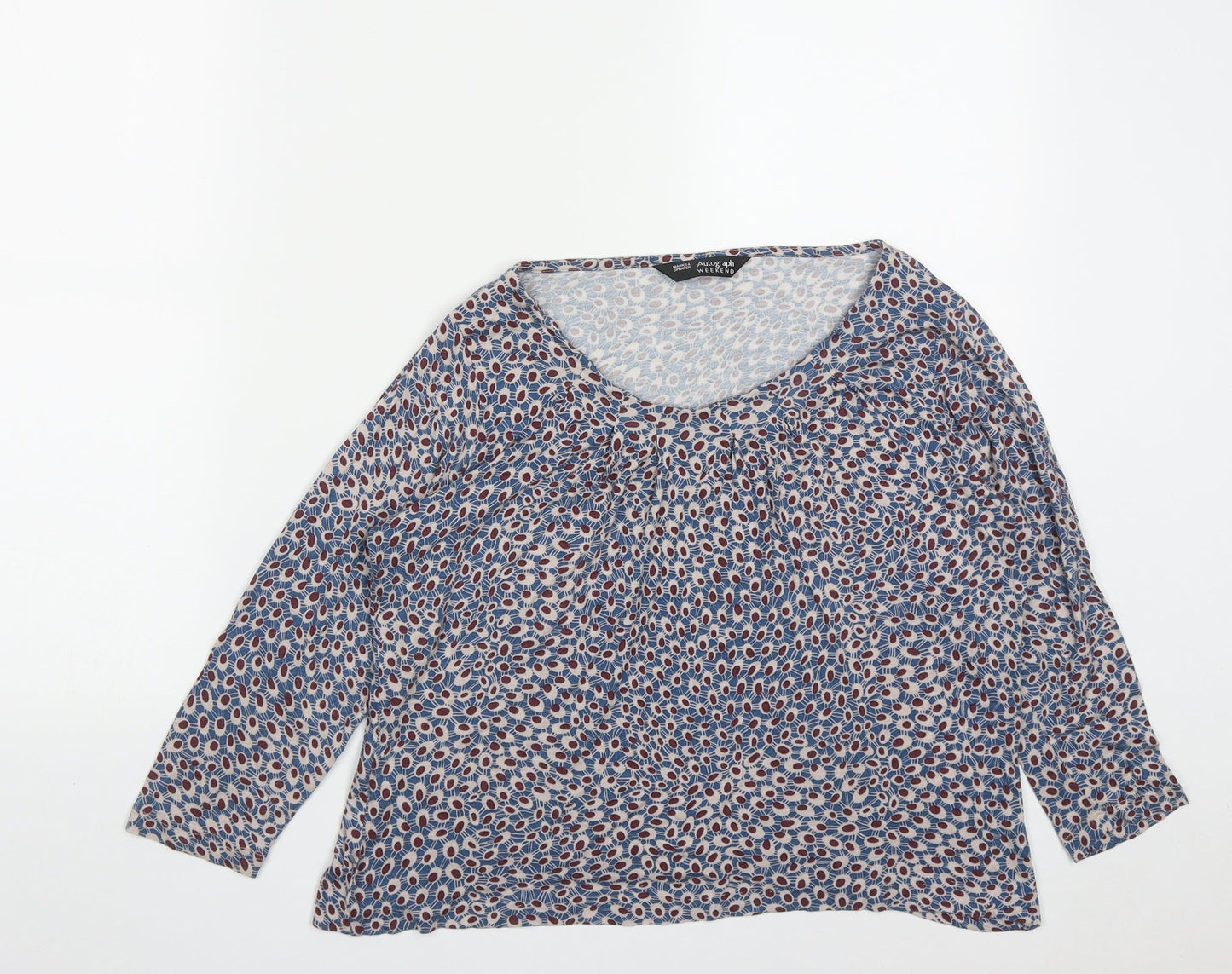 Marks and Spencer Womens Multicoloured Geometric Polyester Basic T-Shirt Size S Round Neck