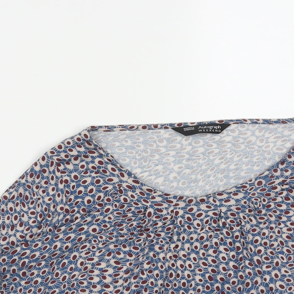 Marks and Spencer Womens Multicoloured Geometric Polyester Basic T-Shirt Size S Round Neck