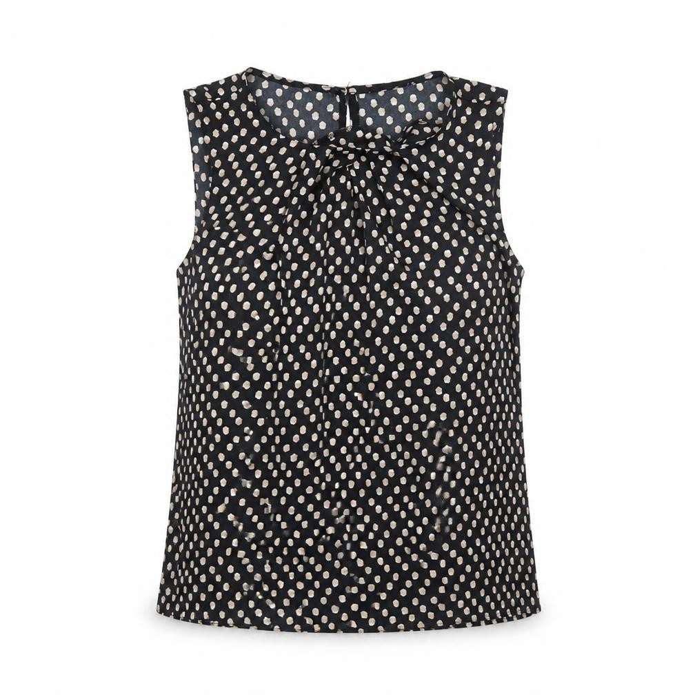 Fifth Avenue Womens Black Geometric Polyester Basic Tank Size 10 Round Neck