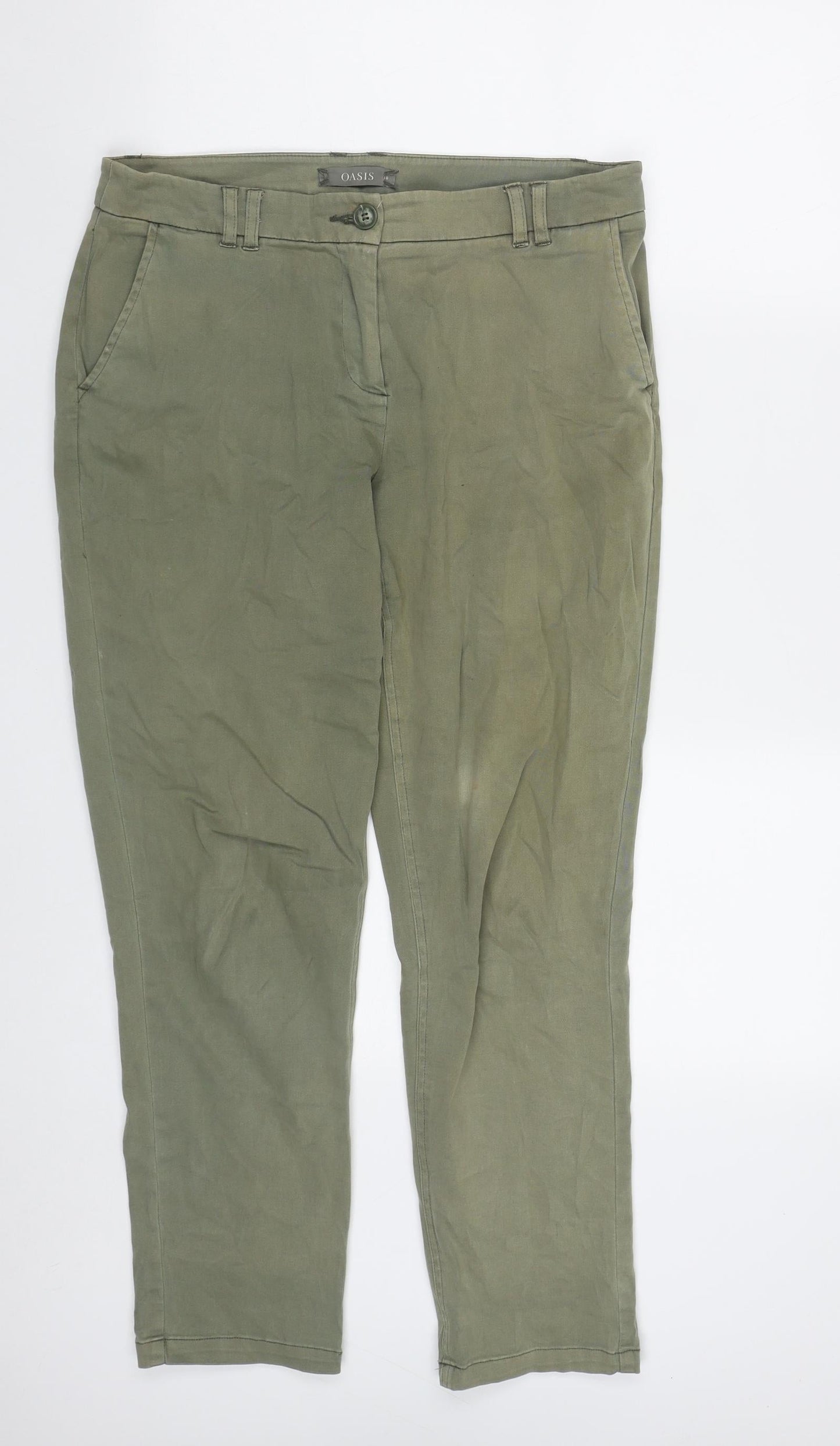 Oasis Womens Green  Cotton Trousers  Size 10 L27 in Regular Zip