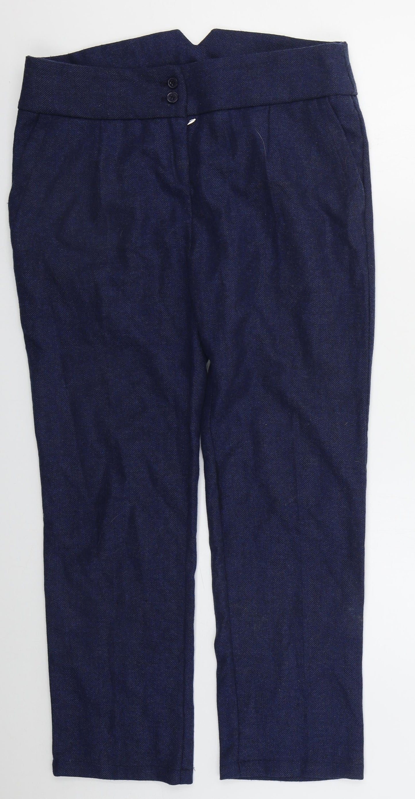 Preworn Womens Blue Herringbone Polyester Trousers  Size 12 L27 in Regular Hook & Eye