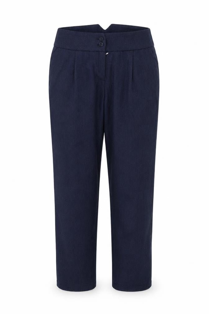 Preworn Womens Blue Herringbone Polyester Trousers  Size 12 L27 in Regular Hook & Eye