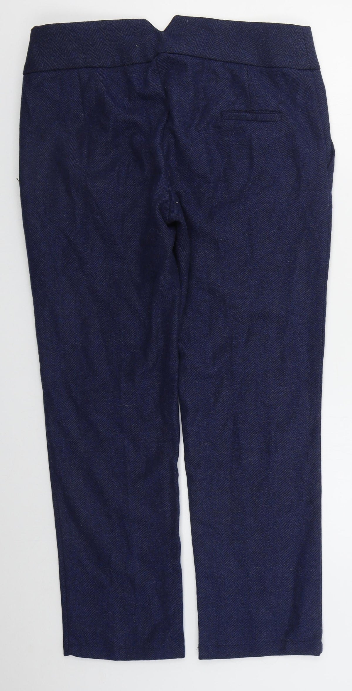 Preworn Womens Blue Herringbone Polyester Trousers  Size 12 L27 in Regular Hook & Eye
