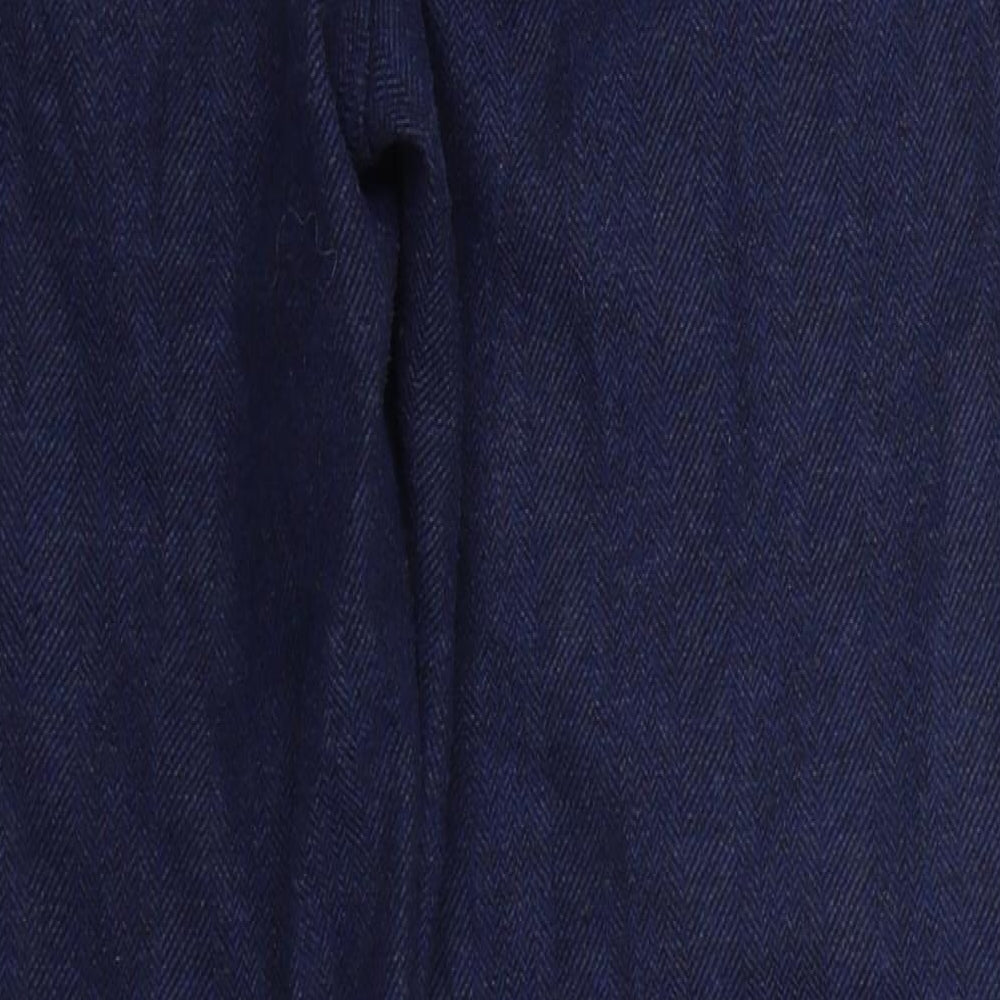 Preworn Womens Blue Herringbone Polyester Trousers  Size 12 L27 in Regular Hook & Eye