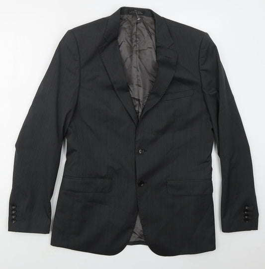 Zara Mens Grey Striped Wool Jacket Suit Jacket Size 40