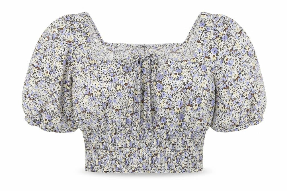 Copperose Womens Blue Floral Polyester Basic Blouse Size M Square Neck