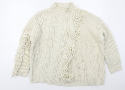 Preloved Marks and Spencer Womens Beige Mock Neck  Acrylic Pullover Jumper Size L - Front