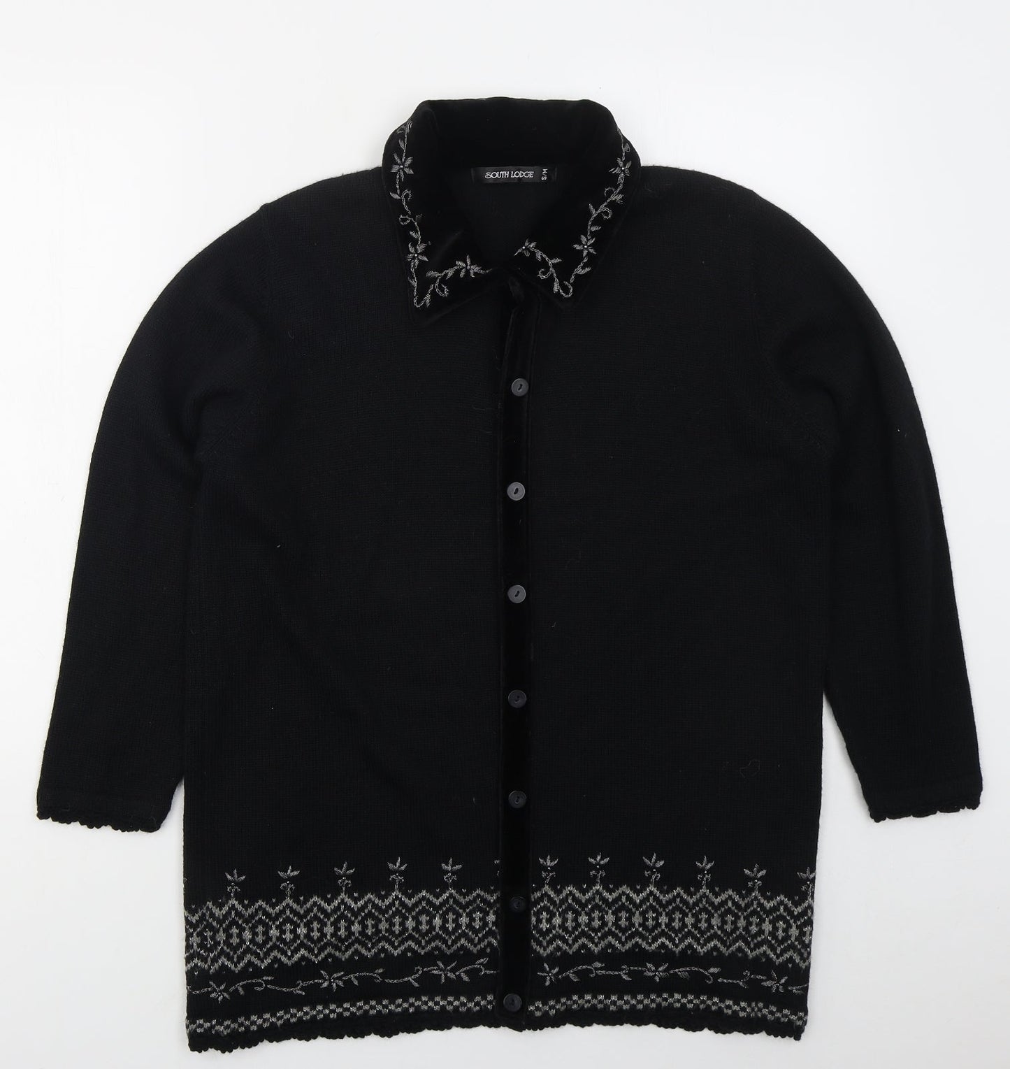 South Lodge Womens Black Collared  Acrylic Cardigan Jumper Size S