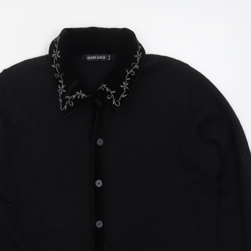 South Lodge Womens Black Collared  Acrylic Cardigan Jumper Size S