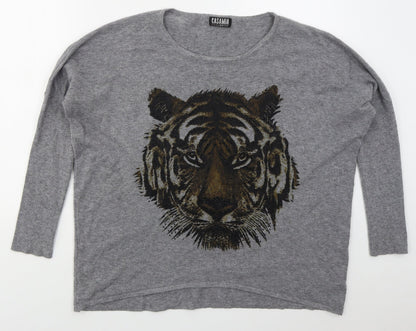 Preloved Casamia Womens Grey Round Neck  Polyester Pullover Jumper Size L   - Tiger - Front