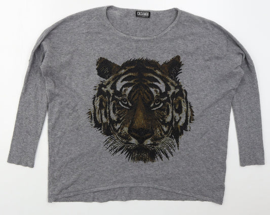 Casamia Womens Grey Round Neck  Polyester Pullover Jumper Size L   - Tiger