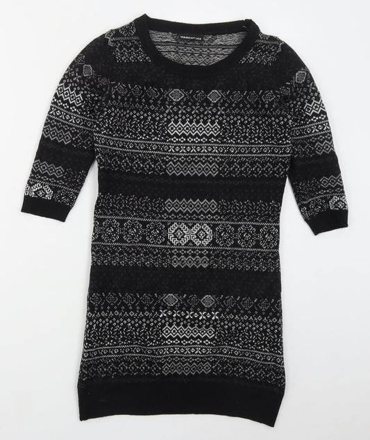 Warehouse Womens Grey Crew Neck Geometric Acrylic Pullover Jumper Size 8