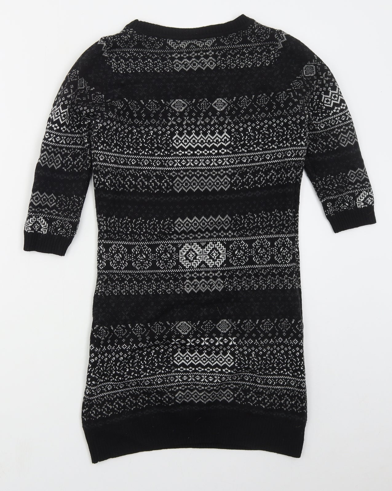 Warehouse Womens Grey Crew Neck Geometric Acrylic Pullover Jumper Size 8