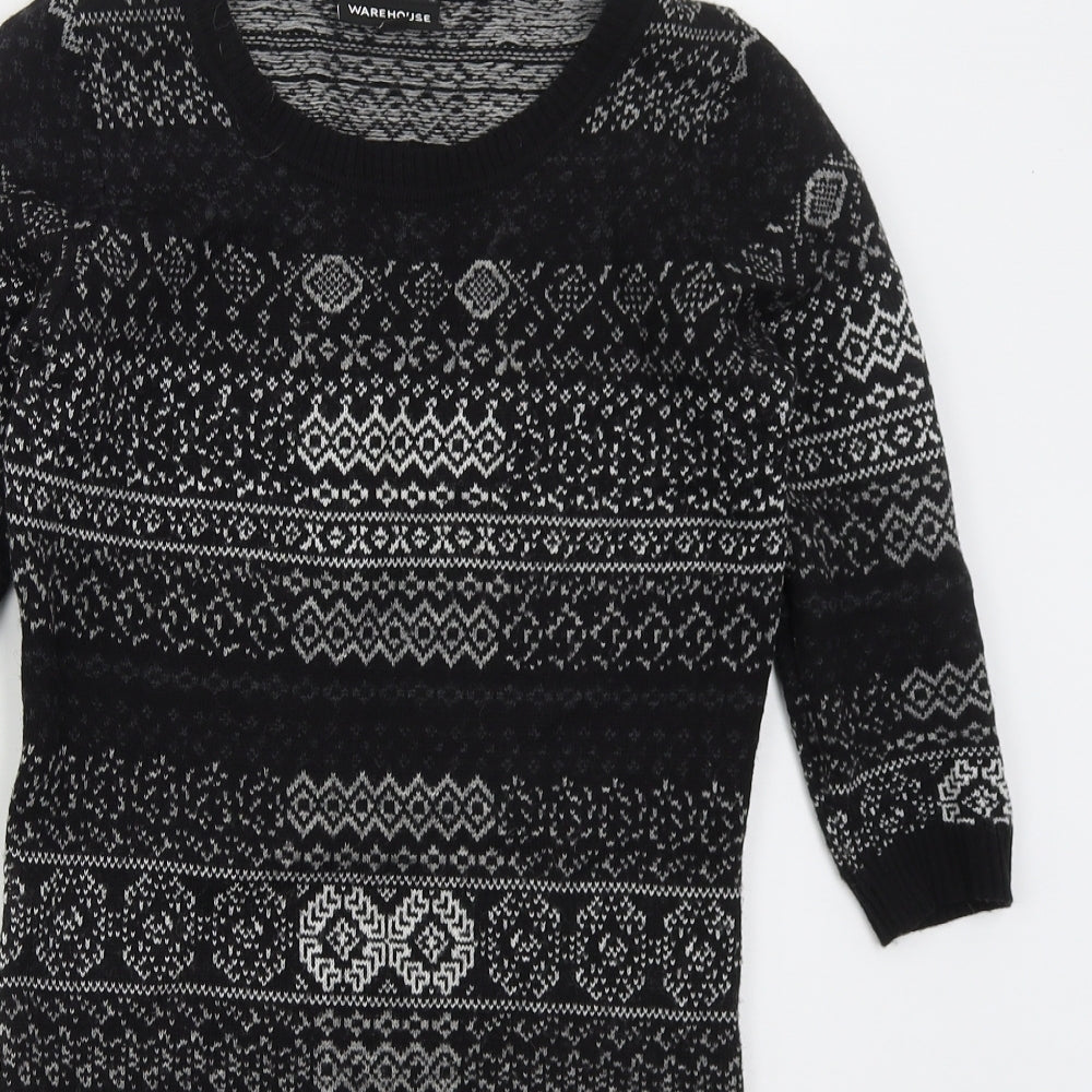 Warehouse Womens Grey Crew Neck Geometric Acrylic Pullover Jumper Size 8